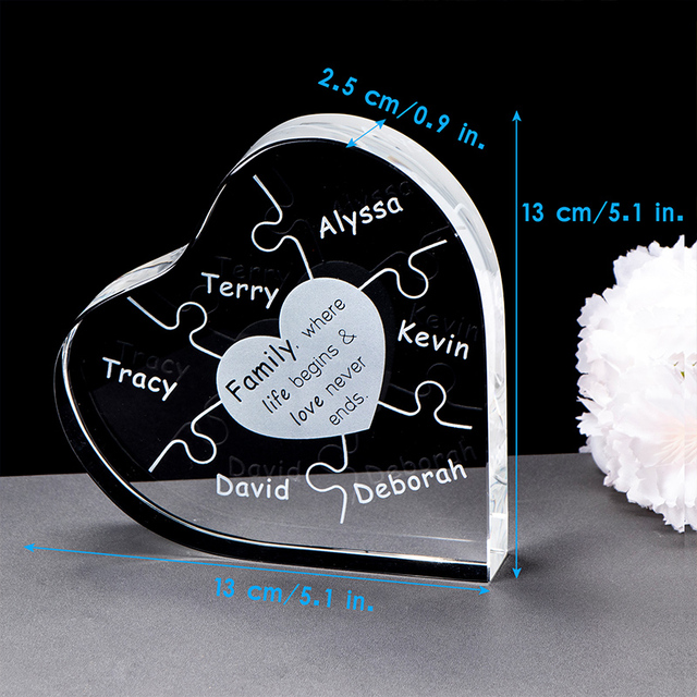 Spersonalizowane kryształowe serce Puzzle z grawerowaniem laserowym - rodzina 3-8 nazw - Wianko - 5