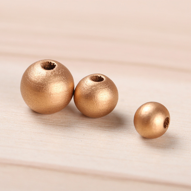 Złote srebrne drewniane koraliki okrągła kula DIY 16mm - Wianko - 4