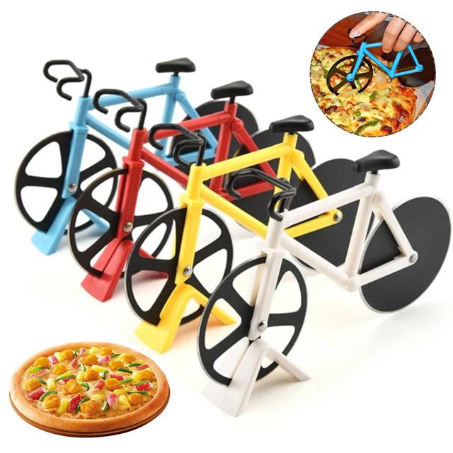 Rowerowe kółko do krojenia pizzy - plastikowy rower z nierdzewnej stali Roller Pizza Chopper - Wianko - 2