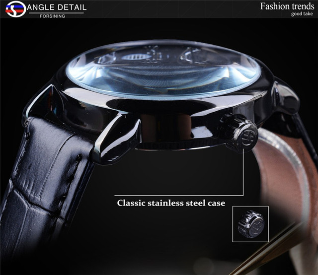 Mechaniczny zegarek biznesowy dla mężczyzn z wysokiej jakości PU skórzaną bransoletką - Wianko - 13