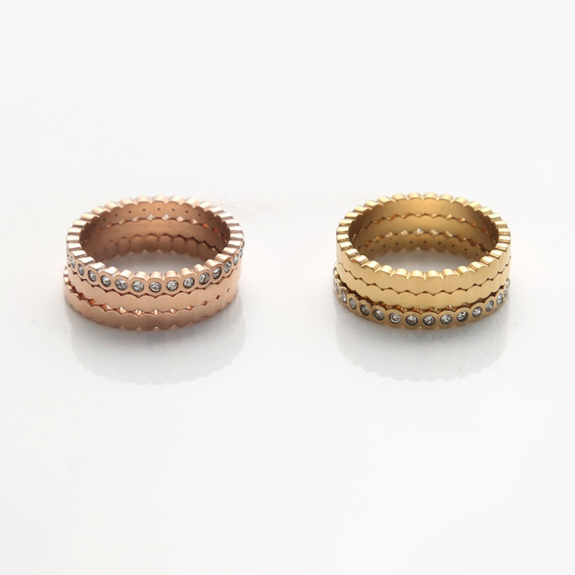 Zestaw 3 pierścienie Peri'sBox różowe złoto ula geometryczne Rhinestone minimalistyczna biżuteria - Wianko - 5
