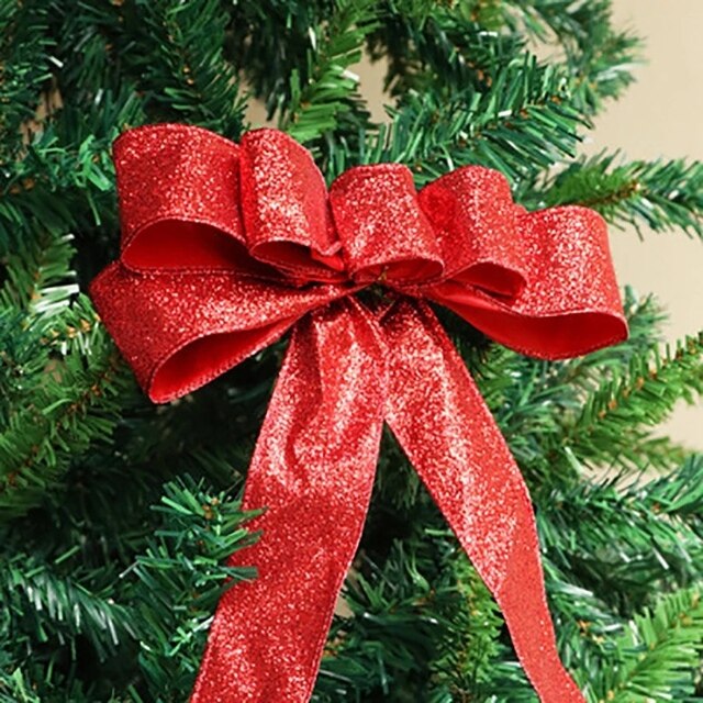Bożonarodzeniowy dekor w kształcie drzewa z czerwoną bawełnianą pościelą, błyszczącą kokardą i ozdobami na choinkę - Wianko - 2