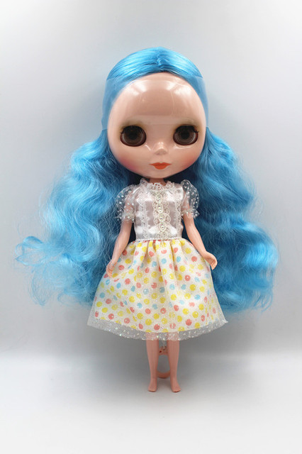 Lalka Blygirl z falistymi niebieskimi włosami, 7 wspólnymi ciałami, normalną skórą - Wianko - 1