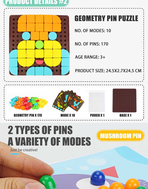 Drewniana gra DIY 3D Pin Puzzle dla dzieci, deska edukacyjna z kolorowymi motywami dla chłopców od 1 do 3 lat - Wianko - 4