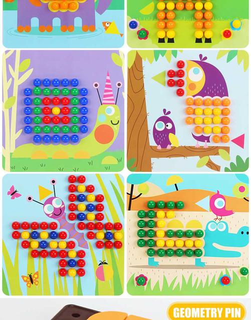 Drewniana gra DIY 3D Pin Puzzle dla dzieci, deska edukacyjna z kolorowymi motywami dla chłopców od 1 do 3 lat - Wianko - 6