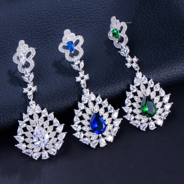 Wiszące długie kolczyki Pera Sparkling AAA + z cyrkoniami Royal Blue w kolorze srebrnym - biżuteria elegancka dla kobiet na Prom Party, idealna na prezent (E376) - Wianko - 8