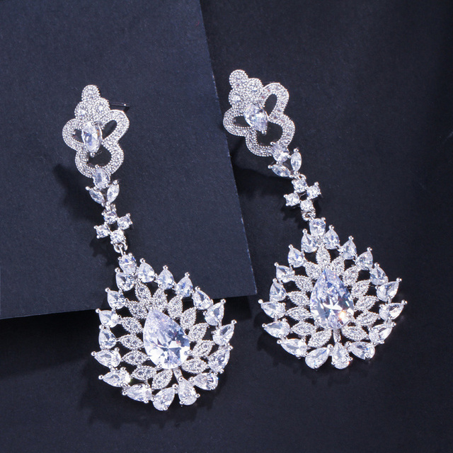 Wiszące długie kolczyki Pera Sparkling AAA + z cyrkoniami Royal Blue w kolorze srebrnym - biżuteria elegancka dla kobiet na Prom Party, idealna na prezent (E376) - Wianko - 6