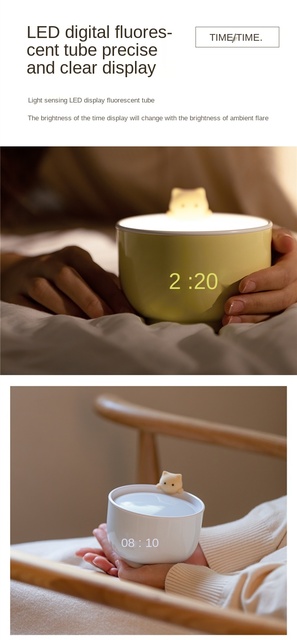 Kreatywny budzik LED z cyfrowym wyświetlaczem i lampkami nocnymi zwierząt – kot, modny prezent - Wianko - 3