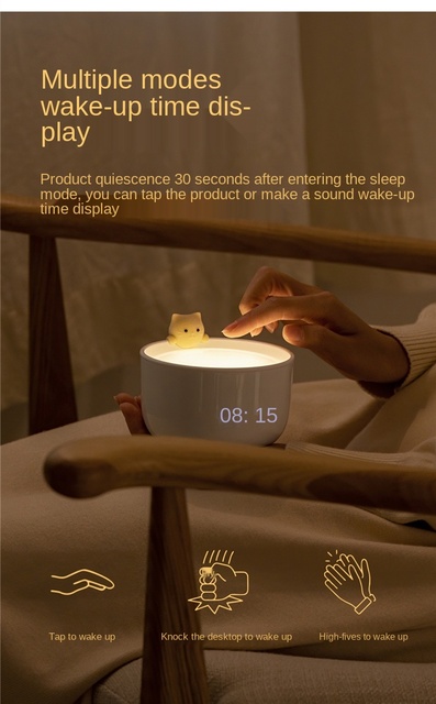 Kreatywny budzik LED z cyfrowym wyświetlaczem i lampkami nocnymi zwierząt – kot, modny prezent - Wianko - 4