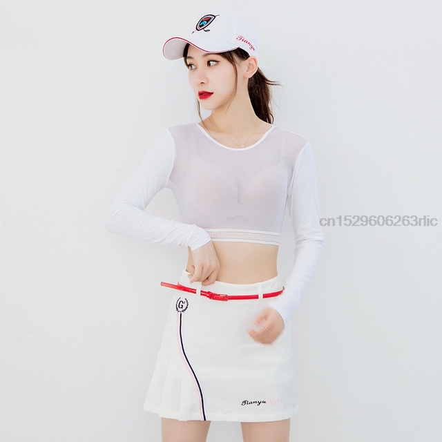 Koszulka golfowa damsko-męska z długim rękawem PGM, lodowy jedwab, przeciwsłoneczna, szybkoschnąca, pół długości, anty-UV - Wianko - 3