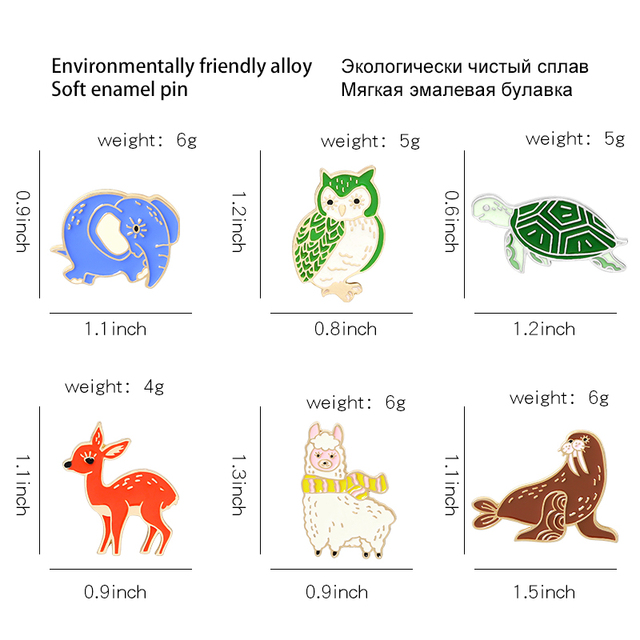 Główki zwierząt Zoo - broszki emaliowane: dinozaur, słoń, sowa, alpaka, żółw, yin-yang, ryby, kot, lis, królik - Wianko - 3