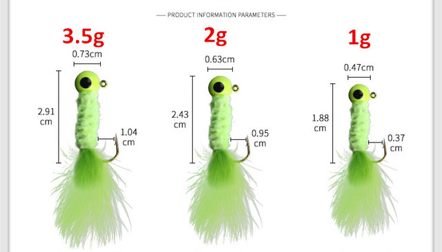 Sztuczna przynęta do wędkowania z piórkowym haczykiem i główką jigową, z zadełkiem o masie 1g, 2g, 3.5g - zestaw 5 sztuk - Wianko - 2