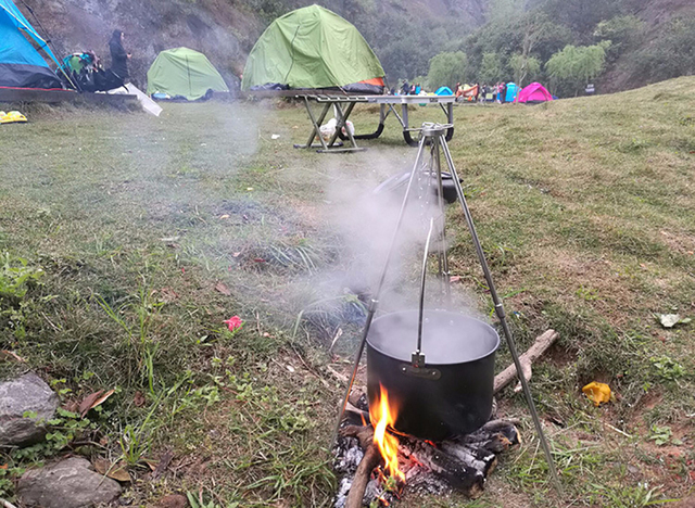 Składany statyw aluminiowy do gotowania i grillowania na ognisku - piknikowy garnek, hak i podwieszany stojak - Wianko - 2