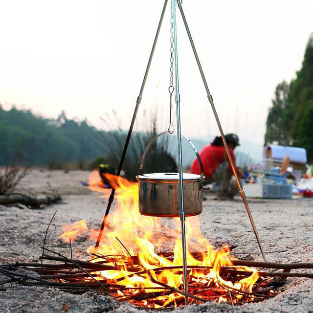 Składany statyw aluminiowy do gotowania i grillowania na ognisku - piknikowy garnek, hak i podwieszany stojak - Wianko - 1