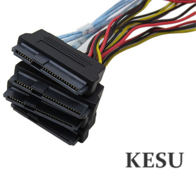 Kabel SAS SATA do HDD serwera - MINI SAS 4i SFF-8087 36Pin do 4 SAS 29Pin SFF-8482 + 4pin kabel zasilający 1 m - Wianko - 2