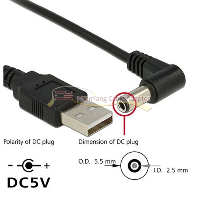 Kabel ładowania USB 2.0 A męski 80cm z 90-stopniowym wtykiem 5.5x2.5mm DC 5V - Wianko - 5