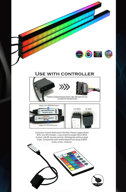 Magnetyczny pasek LED Bar ARGB/RGB 30/40CM do dekoracji obudowy komputera M/B ASUS AURA synchronizacja PC - Wianko - 13