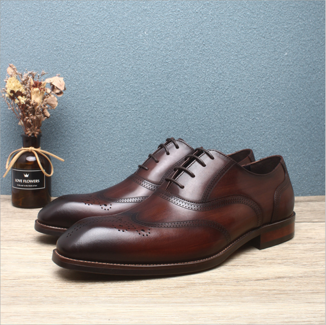 Męskie buty skórzane Oxfordy Sipriks Retro Brogue - wygodne, oddychające, idealne na biznes i ślub - Wianko - 4