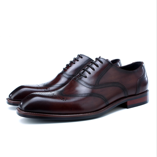 Męskie buty skórzane Oxfordy Sipriks Retro Brogue - wygodne, oddychające, idealne na biznes i ślub - Wianko - 6