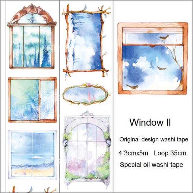 Oryginalna taśma washi z serii okien do dekoracji DIY scrapbooking z zawijaniem celofanowym - Taśma washi z okienkowym wzorem do dekoracji DIY scrapbookingu z celofanowym opakowaniem - Wianko - 2