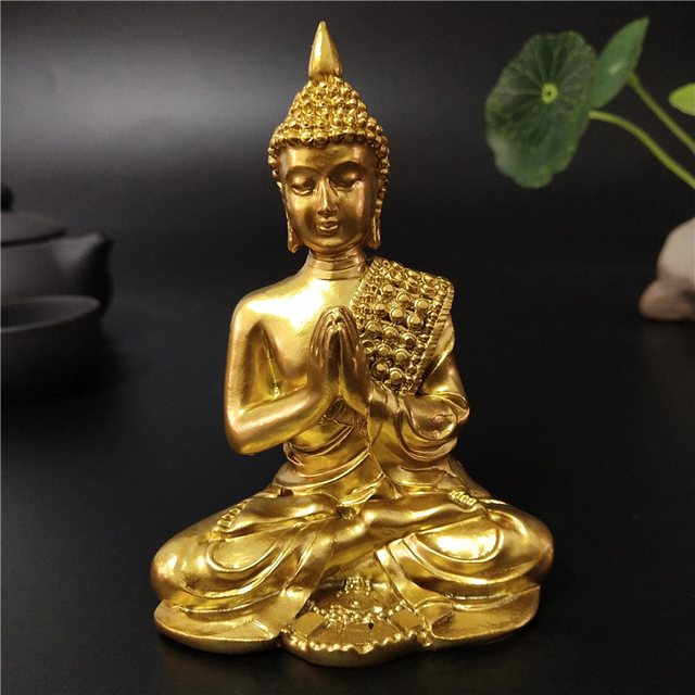 Złota tajlandzka rzeźba buddy - medytacyjna dekoracja do ogrodu - Wianko - 4