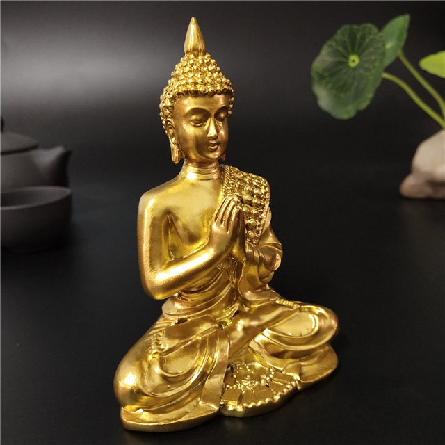 Złota tajlandzka rzeźba buddy - medytacyjna dekoracja do ogrodu - Wianko - 5