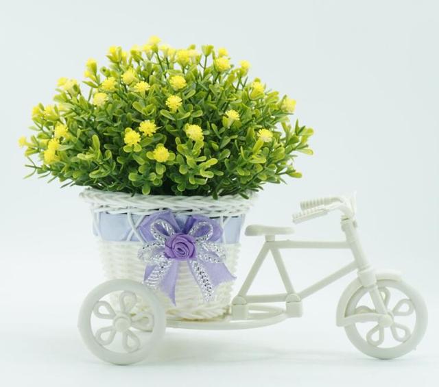 Rower dekoracyjny kwiat kosz Trójkołowy Rattan pływa z koszem kwiatów - Wianko - 4