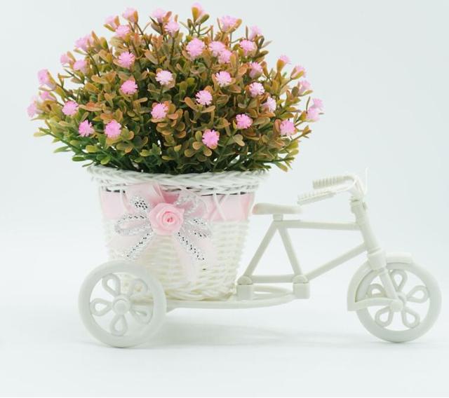 Rower dekoracyjny kwiat kosz Trójkołowy Rattan pływa z koszem kwiatów - Wianko - 5