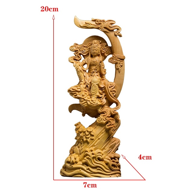 Drewniana rzeźba Guanyin - statua słońca i księżyca - Wianko - 1