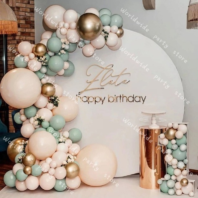 Zestaw dekoracji na ślub i urodziny - Balon Garland Arch zielony rumieniec ze złotymi metalowymi balonami - Wianko - 1