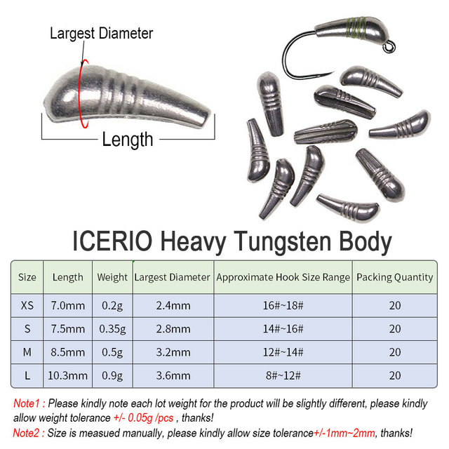 Set 20 ciężkich, tonących nimf ICERIO z ciałami z wolframu do much w rozmiarach XS, S, M, L - Wianko - 3