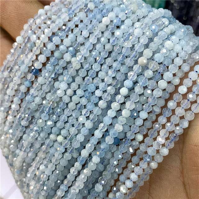 Nowe koraliki z 2021 roku - niebieski kwarc, kryształ i turkusowe aquamariny o średnicy 2mm i 3mm, do wykorzystania w rękodziele DIY. Akcesoria do bransoletek, o długości 38 cm - Wianko - 28