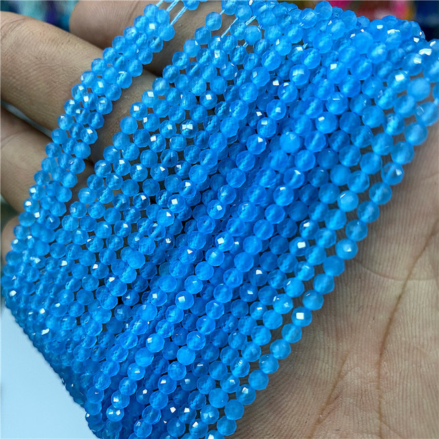 Nowe koraliki z 2021 roku - niebieski kwarc, kryształ i turkusowe aquamariny o średnicy 2mm i 3mm, do wykorzystania w rękodziele DIY. Akcesoria do bransoletek, o długości 38 cm - Wianko - 45