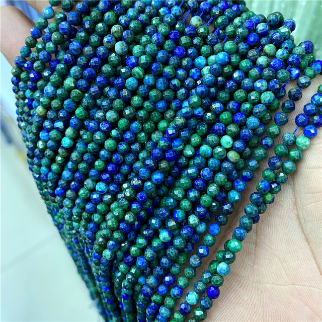 Nowe koraliki z 2021 roku - niebieski kwarc, kryształ i turkusowe aquamariny o średnicy 2mm i 3mm, do wykorzystania w rękodziele DIY. Akcesoria do bransoletek, o długości 38 cm - Wianko - 37