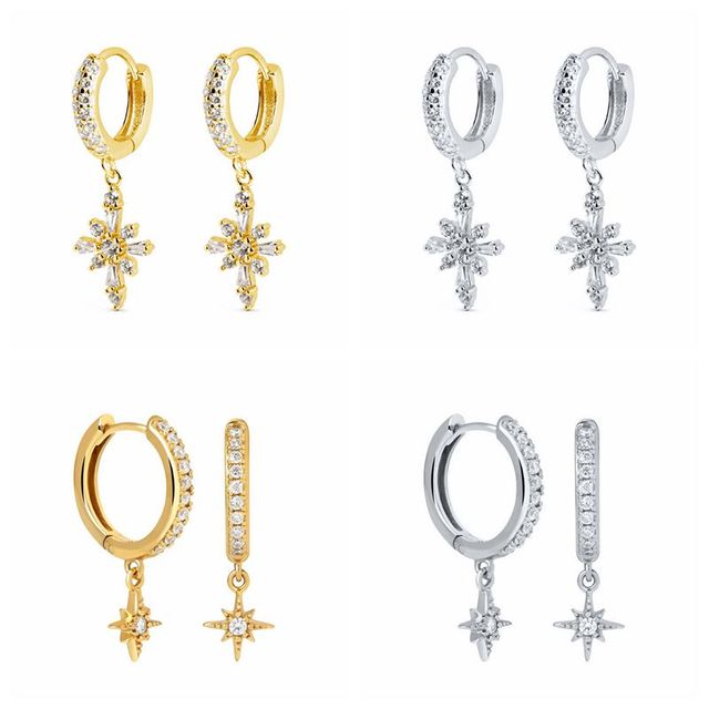 Kolczyki kółka ze srebra próby 925 z cyrkoniami, w kształcie krzyży dla kobiet - biżuteria 2021 (A30) - Wianko - 3