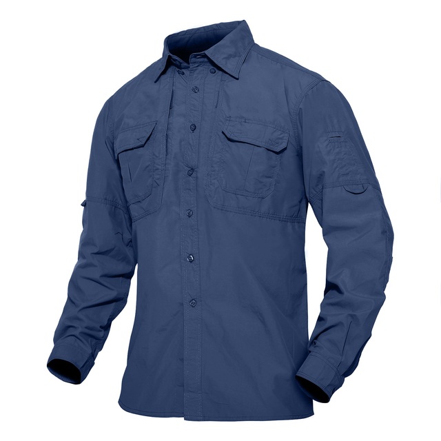 Koszula męska WOLFONROAD z długim rękawem, wieloma kieszeniami, anty-UV, do pracy, turystyki i wędkarstwa, nylonowy top sportowy, kolor niebieski - Wianko - 5