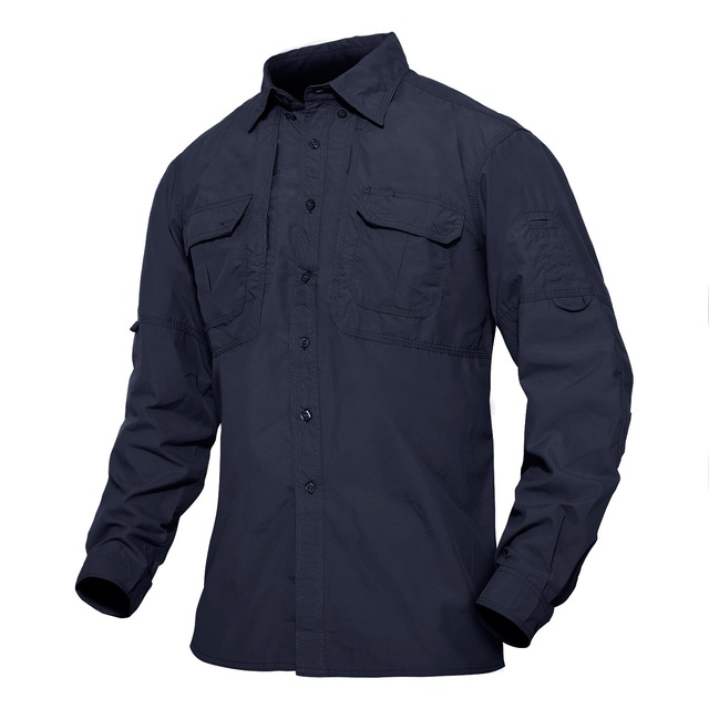 Koszula męska WOLFONROAD z długim rękawem, wieloma kieszeniami, anty-UV, do pracy, turystyki i wędkarstwa, nylonowy top sportowy, kolor niebieski - Wianko - 6