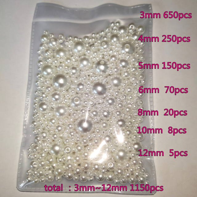 1150 sztuk Imitacje plastikowe perły Pure White/Pearl 3-12mm do robótek ręcznych i biżuterii - Wianko - 1