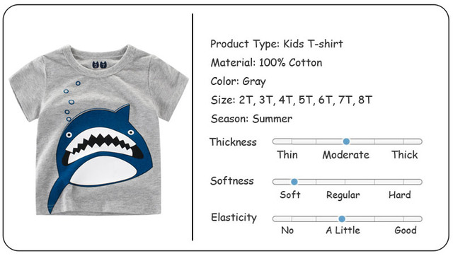 2020 Koszulki dla chłopców - odzież bawełniana, krótki rękaw, nowatorski design, nadruk z rekinem - wysoka jakość i niska cena - Wianko - 4