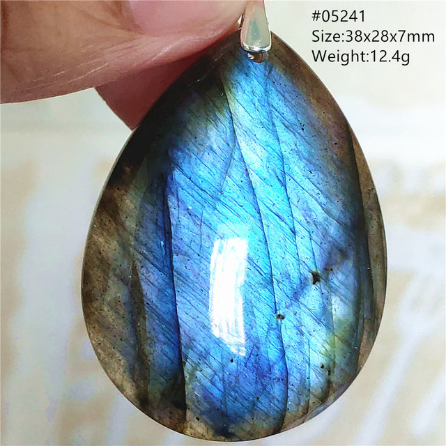 Niebieski wisiorek z oryginalnym, naturalnym kamieniem labradorytu Rainbow dla kobiet i mężczyzn - Wianko - 1
