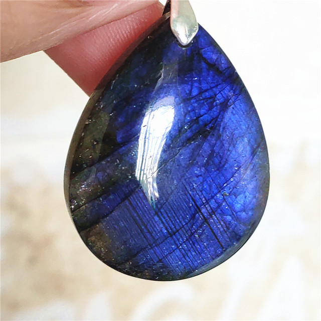 Niebieski wisiorek z oryginalnym, naturalnym kamieniem labradorytu Rainbow dla kobiet i mężczyzn - Wianko - 24