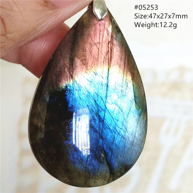Niebieski wisiorek z oryginalnym, naturalnym kamieniem labradorytu Rainbow dla kobiet i mężczyzn - Wianko - 25