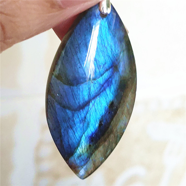 Niebieski wisiorek z oryginalnym, naturalnym kamieniem labradorytu Rainbow dla kobiet i mężczyzn - Wianko - 90