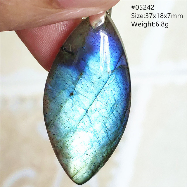 Niebieski wisiorek z oryginalnym, naturalnym kamieniem labradorytu Rainbow dla kobiet i mężczyzn - Wianko - 3