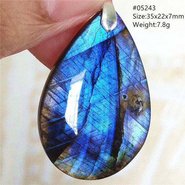 Niebieski wisiorek z oryginalnym, naturalnym kamieniem labradorytu Rainbow dla kobiet i mężczyzn - Wianko - 5