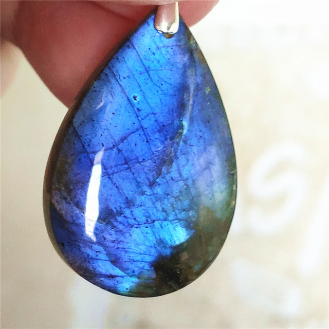 Niebieski wisiorek z oryginalnym, naturalnym kamieniem labradorytu Rainbow dla kobiet i mężczyzn - Wianko - 84