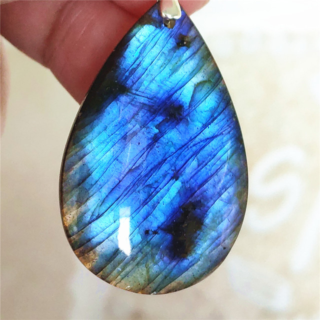 Niebieski wisiorek z oryginalnym, naturalnym kamieniem labradorytu Rainbow dla kobiet i mężczyzn - Wianko - 94
