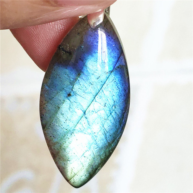 Niebieski wisiorek z oryginalnym, naturalnym kamieniem labradorytu Rainbow dla kobiet i mężczyzn - Wianko - 4