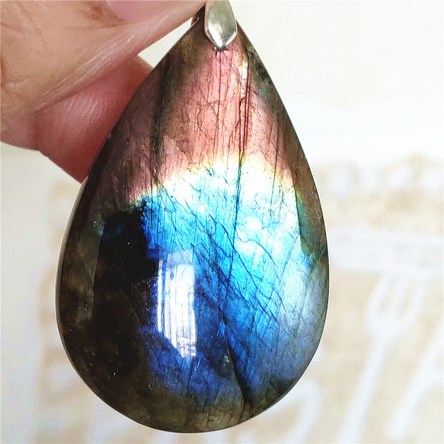 Niebieski wisiorek z oryginalnym, naturalnym kamieniem labradorytu Rainbow dla kobiet i mężczyzn - Wianko - 26