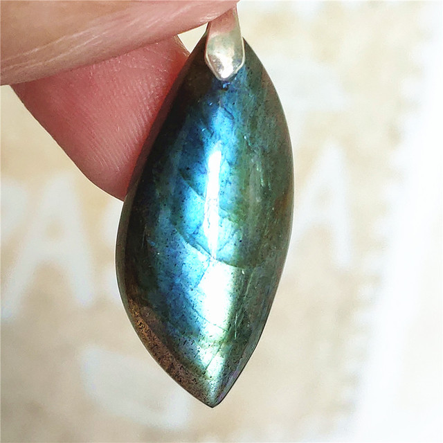 Niebieski wisiorek z oryginalnym, naturalnym kamieniem labradorytu Rainbow dla kobiet i mężczyzn - Wianko - 8